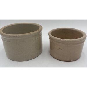 Set Of 2 Vtg Stoneware Crocks 3.5"x5"/3"x4" Rustic Decor Farmhouse One has chip
